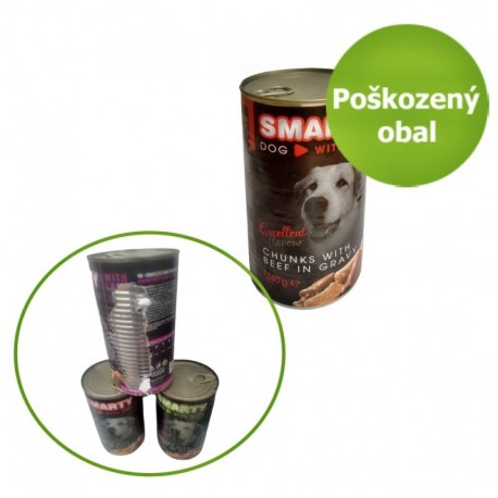 SMARTY Dog různé příchutě chunks. konzerva 1240 g - Poškozený obal - SLEVA 20 %