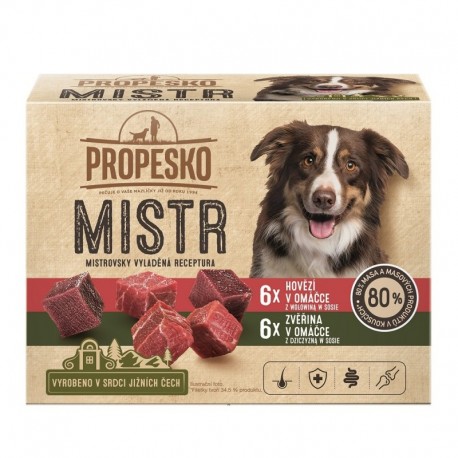 PROPESKO Dog Mistr hovězí, zvěřina v omáčce, kapsa 85 g (12 pack)