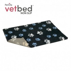 Vetbed protiskluz / Drybed grafitová modré a bílé packy DELUXE 75 x 50 cm, vlas 30 mm