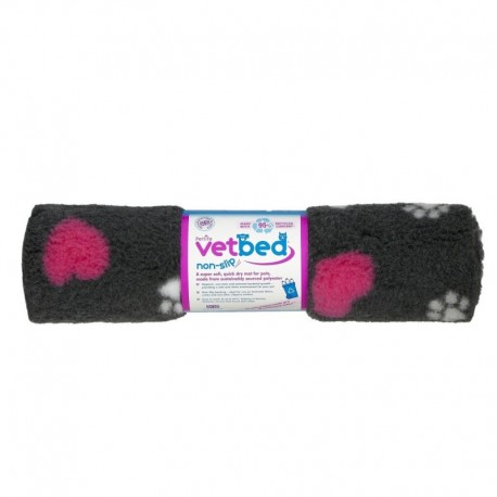 Vetbed protiskluz / Drybed grafitová srdce a packy DELUXE 75 x 50 cm, vlas 30 mm