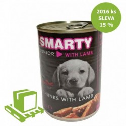 SMARTY Dog Junior Jehněčí chunks, konzerva 410 g (paleta 2016 ks) SLEVA 15 %