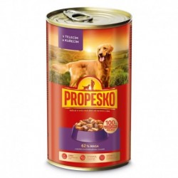 PROPESKO Dog telecí a kuřecí v omáčce, kousky 1240 g PRODEJ PO BALENÍ (6 ks)