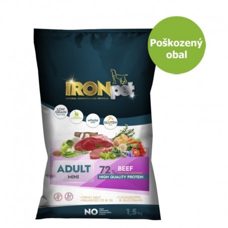 IRONpet Dog Mini Adult Beef (Hovězí) 1,5 kg - Poškozený obal - SLEVA 15 %