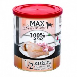 MAX Deluxe Dog 1/2 kuřete s kachními srdci, konzerva 800 g