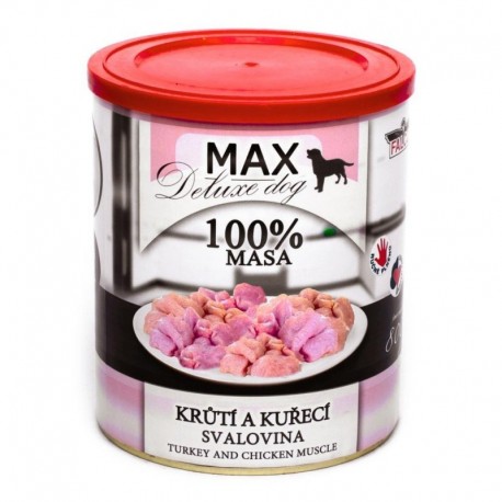 MAX Deluxe Dog krůtí a kuřecí svalovina, konzerva 800 g