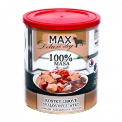 MAX Deluxe Dog kostky libové svaloviny s játry, konzerva 800 g