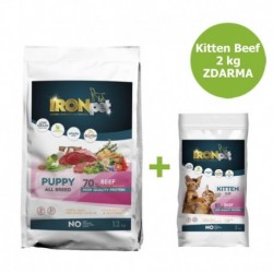 IRONpet Dog Puppy All Breed Beef (Hovězí) 12 kg + Cat Kitten Beef 2 kg ZDARMA