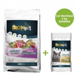 IRONpet Dog Adult All Breed Lamb (Jehněčí) 12 kg + Cat Sterilized Turkey 2 kg ZDARMA