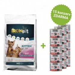 IRONpet Cat Kitten Beef (Hovězí) 12 kg + 15 konzerv 200 g ZDARMA