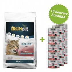 IRONpet Cat Delice Beef (Hovězí) 12 kg + 15 konzerv 200 g ZDARMA