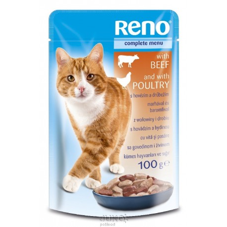 RENO Cat hovězí a drůbeží, kapsa 100 g PRODEJ PO BALENÍ (24 ks)