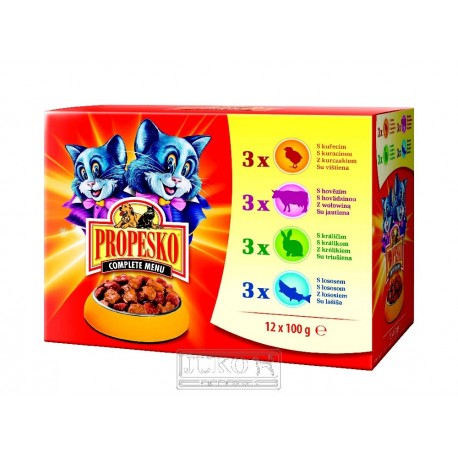 PROPESKO Cat hovězí, kuřecí, jehněčí a zvěřina, kapsa 100 g (12 pack)