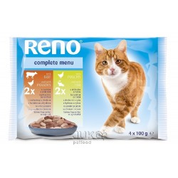 RENO Cat hovězí / drůbeží, drůbeží / ryba, kapsa 100 g (4 pack) PRODEJ PO BALENÍ (13 ks)