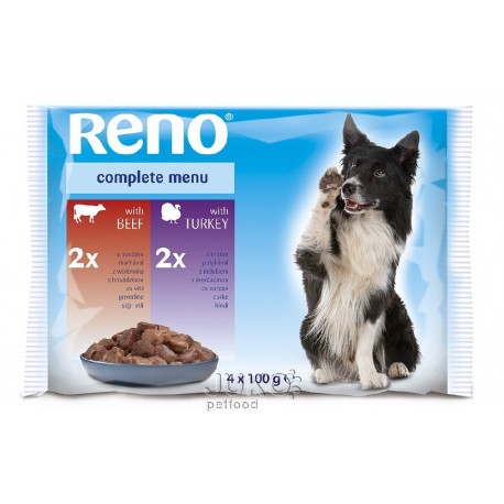 RENO Dog hovězí a krůta, kapsa 100 g (4 pack)