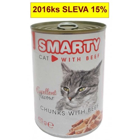 SMARTY Cat Hovězí chunks, konzerva 410 g