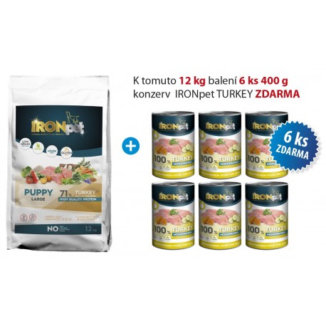 IRONpet TURKEY Puppy Large 12kg+konzerva IRONpet 6ks-ZDARMA-15580