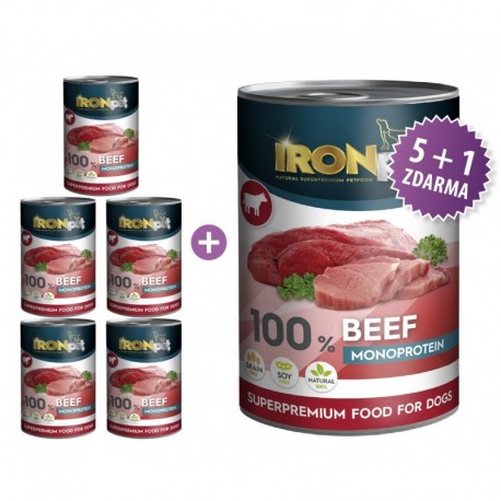 IRONpet Dog Beef (Hovězí) 100 % Monoprotein, konzerva 400 g AKCE 6 + 2 ZDARMA