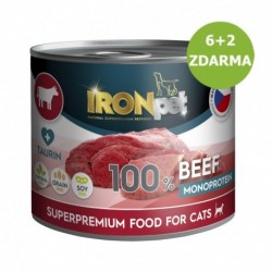 IRONpet Cat Beef (Hovězí) 100 % Monoprotein, konzerva 200 g AKCE 6 + 2 ZDARMA
