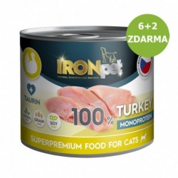 IRONpet Cat Turkey (Krůtí) 100% Monoprotein, konzerva 200 g AKCE 6 + 2 ZDARMA