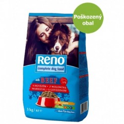 RENO Dog hovězí , granule 3 kg - Poškozený obal - SLEVA 40 %