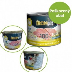 IRONpet Cat Turkey (Krůta) 100 % Monoprotein, konzerva 200 g - Poškozená etiketa - SLEVA 20 %